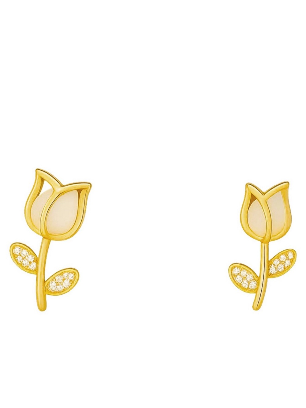 Tulip Flower Studs Pair of Earrings Gold-Tone over Steel